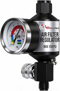 LE LEMATEC Spray Gun Regulator with Gauge & Water Separator - 1/4" NPT Inline Air Compressor Filter & Dryer - Precision Air Flow Control Valve for Paint Guns & Pneumatic Tools (150 PSI)
