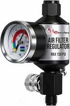 LE LEMATEC Spray Gun Regulator with Gauge & Water Separator - 1/4" NPT Inline Air Compressor Filter & Dryer - Precision Air Flow Control Valve for Paint Guns & Pneumatic Tools (150 PSI)