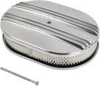 12" Air Cleaner Kit Polished Aluminum Oval Half Finned Compatible with Classic Chevy Ford SBC 350