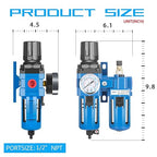 NANPU 1/2" NPT Compressed Air Filter Regulator Lubricator Combo, Water/Oil Trap Separator - Gauge(0-150 psi), Poly Bowl, Manual Drain, Bracket - AC4010-04M