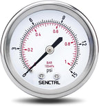SENCTRL 0-15 Psi Low Pressure Gauge, 2" Dial Size, 1/4 NPT Back Mount, Waterproof, Stainless Steel Case, for Water Air ATV Tire Gas Pressure Test