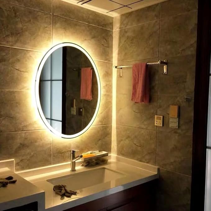 LTSRLL Frameless Illuminated LED Bathroom Wall Mirror with Touch, Demister Pad and Dimmable Lights & 3 Colors for Makeup Shaving and Bath Vanity IP44(Translucent,50cm/19.7in)