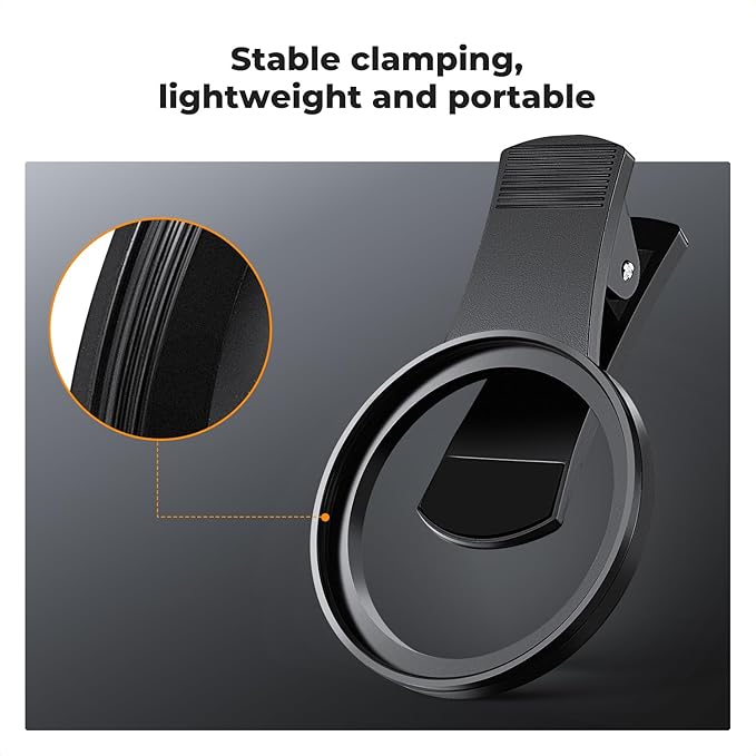 K&F CONCEPT 67mm Clip-on Black Diffusion 1/8 Phone Camera Lens Filter Kit, Mist Cinematic Effect Filter Compatible with iPhone 16 15 14 13 12 11, for Video/Vlog/Portrait Photography