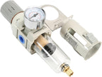 3/8" NPT Air Filter Pressure Regulator Combo Piggyback, Air Compressor Filter with Gauge (0-150 PSI),Poly Bowl, Manual Drain, Metal Bracket
