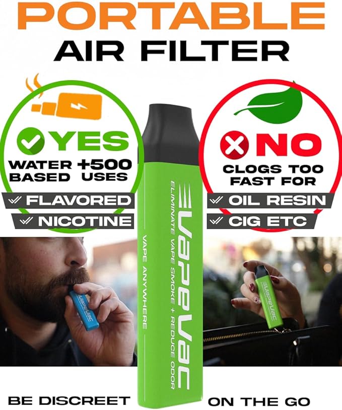 VapeVac (Registered AMZ Brand) – Pocket-Sized Personal Air Filter for Discreet Output Reduction | Minimizes Odor, Keeps Air Fresh | Not an Emission Device – 500+ Uses (Black)