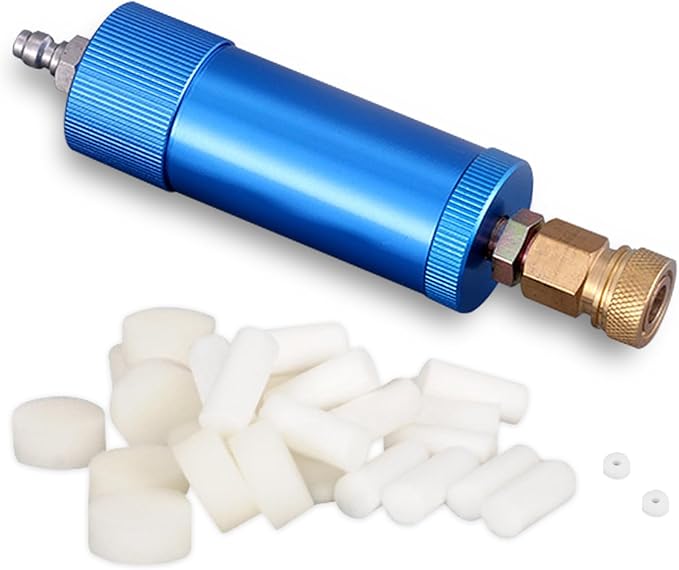 PCP Air Compressor Filter Dryer 4500Psi 30Mpa, High Pressure Pump Oil Water Seperator for PCP Rifle, Air Guns, SCUBA Cylinders Tank, with Quick Connector, Filtration Replacements (small blue)