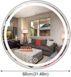 Round Waterproof LED Bathroom Wall Makeup Mirrors with White Light Sensor Touch Control and Demister Pad (Color : with Frame Size : 70cm) (Without Frame 80cm)