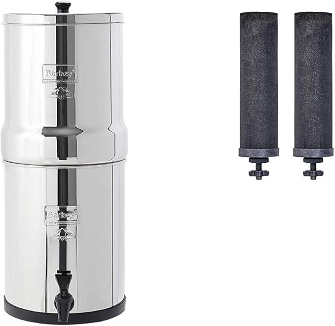 Travel Berkey Gravity-Fed Water Filter with 2 Black Berkey Elements–Enjoy Potable Water While Camping, RVing, Off-Grid, Emergencies, Every Day at Home