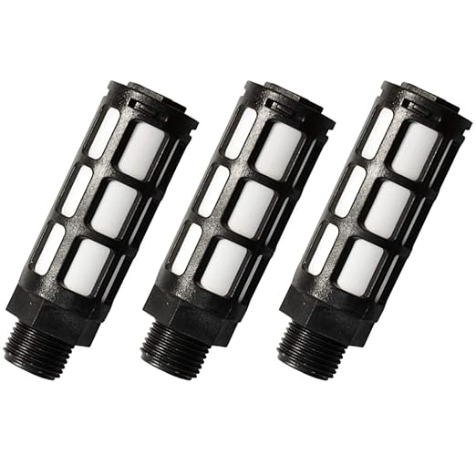 Quickun Plastic Exhaust Air Silencer, 1/2" Air Line Pneumatic Muffler Black Air Compressor Fitting (Pack of 3)