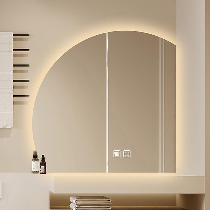 Bathroom Wall Mounted Mirror, LED Illuminated Vanity Mirror with Demister Pad, Mirror for Wall Decor Mirror with Anti-Fog, Dimmable Light Function, Touch Switch (Color : Right Cut, Size : 23.