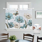 Blue Tulips Kitchen Curtains 45 Inch Length, Short Cafe Window Curtains Tab Top, Watercolor Flowers Butterfly Spring Farmhouse Blue Light Filtering Window Treatments Tier Drapes 27.5"x45" 2 Panel