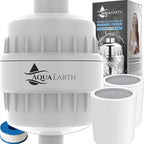 Shower Head Filter For Hard Water 20 Stages to Remove Chlorine Fluoride Water Softener Coconut Shell Activated Carbon Reduces Dry Itchy Skin Heavy Metals Other Sediments Vitamin C Aqua Earth