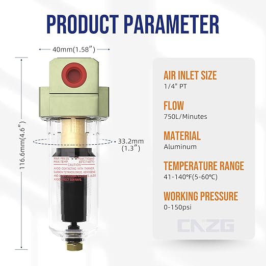 NPT 1/4 Auto Drain Air Pump Filter Pneumatic Water Trap for Air Compressor Oil Separator Compressed Airline Dryer Trap Inline Automatic AF2000-02D