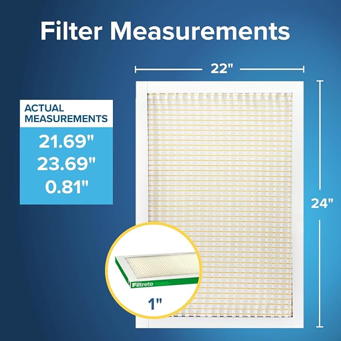 Filtrete 22x24x1 AC Furnace Air Filter, MPR 700, MERV 8, Tough on Pollen, Easy on Airflow, 3-Month Pleated 1-Inch Electrostatic Air Cleaning Filter, 4-Pack (Actual Size 21.69 x 23.69 x 0.81 in)