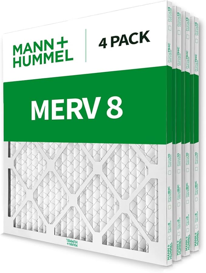 Mann+Hummel 20x20x1 MERV 8 Pleated HVAC AC Furnace Air Filters. 4 Pack. (Exact Size: 19.5 x 19.5 x 0.75 Inches)