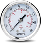 SENCTRL 0-160 Psi Pressure Gauge, 2" Dial, 1/4 NPT Back Mount, Waterproof, Stainless Steel Case, for Pneumatic Regulator Air Compressor RV Regulator Water Tire Pressure Test