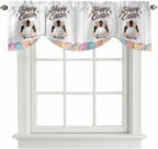 Grey Easter Tie Up Valance Curtains for Windows, Kitchen Curtains Window Shades, Spring Cartoon Bunny Colorful Eggs Wood Grain Light Filtering Roman Curtain Valances for Bedroom/Bathroom/Cafe 54"x18"