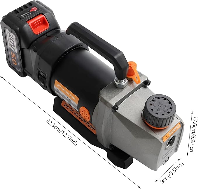 Single-Stage Vacuum Pump, 2.5CFM 20V Lithium Battery Strong Power DC Inverter Vacuum Pump, Shock Absorption and Oil Mist Filter Device Vacuum Pump for Air Conditioner Refrigerant