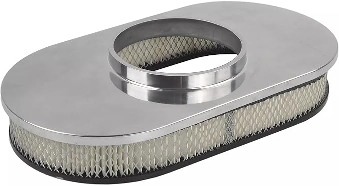 BestParts 15" Oval Full Finned Air Cleaner Aluminum Air Cleaner Assembly Compatible With Classic Chevy Ford Hot Rod Rat Rod Muscle Car or Custom Car Fits 5 1/8" Carburetors