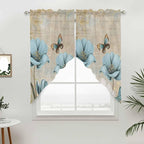 Spring Flowers Swag Valances for Windows, Vintage Rustic Tulips Floral Butterfly Khaki Rod Pocket Kitchen Curtains Valance, Small Window Curtains Swag for Cafe Living Room, 2 Panels, 36x36 inch