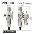 Air Pressure Regulator with Pressure Gauge(0-150PSI),Water Separator for Air Compressor Auto Drain 3/8 Air Line NPT Threaded Interface