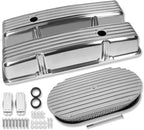 Tall Valve Covers For SBC 283 305 327 350 400 1958-1986 and 15" Oval Air Cleaner Full Finned Polished