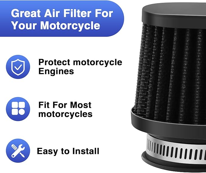2PCS Motorcycle Air Filter Universal 42MM Replacement Engine Filter Dirt Bike High Performance Air Filters Fit Motocross Carburetor Cleaner for Pit Bike Scooter Moped ATV (Black)