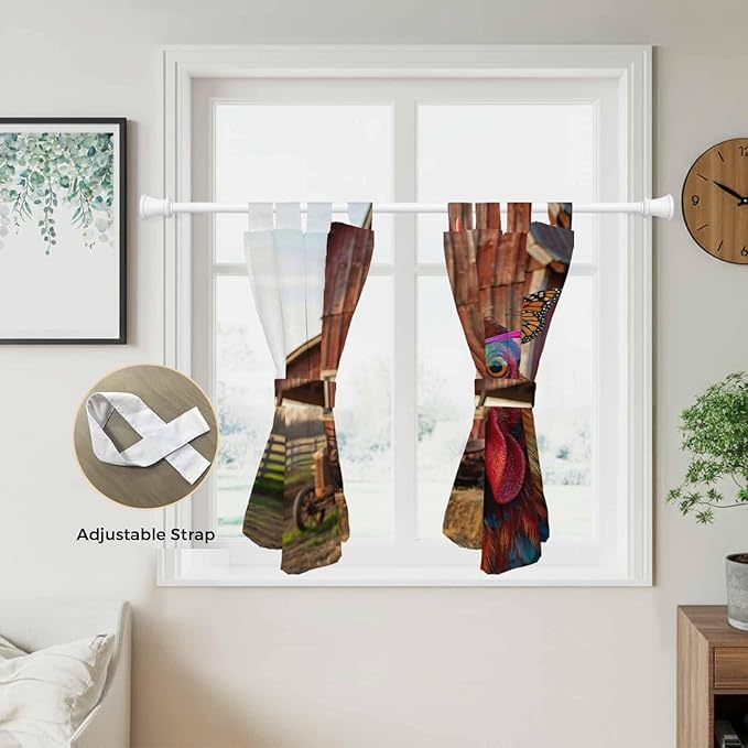 Farm Rooster Bedroom Curtains 63 Inch Length, Window Curtains Tab Top, Farmhouse Barn Funny Animals Butterfly Light Filtering Window Treatments Drapes 42"x63" 2 Panel