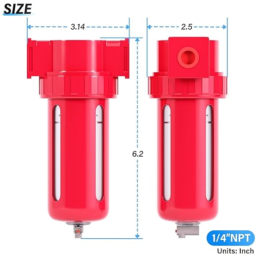 TAILONZ PNEUMATIC 0-150PSI 1/4 Inch NPT Aluminum Alloy Compressed Air Filter，Release Bowl Used for Pneumatic Tools and Air Compressors