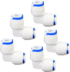 5 Pack 1/4 Inch Quick Connect Fittings - Combo of 90 Degree Elbow & Straight Push-In Adapters, Compatible with Reverse Osmosis (RO) Systems, Water Filter Purifiers, Under Sink Plumbing
