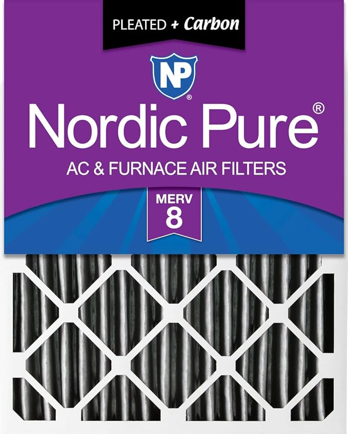 Nordic Pure 20x25x4 (Actual Size: 19 1/2 x 24 1/2 x 3 5/8) Pleated Plus Carbon Air Filters MERV 8 1 Pack
