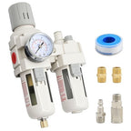 3/8"-Air-Dryer-for-Compressor, Air-Compressed-Filter-Regulator Lubricator Combo Water-Oil Trap Separator, NPT Semi-Auto Drain 0-150PSI