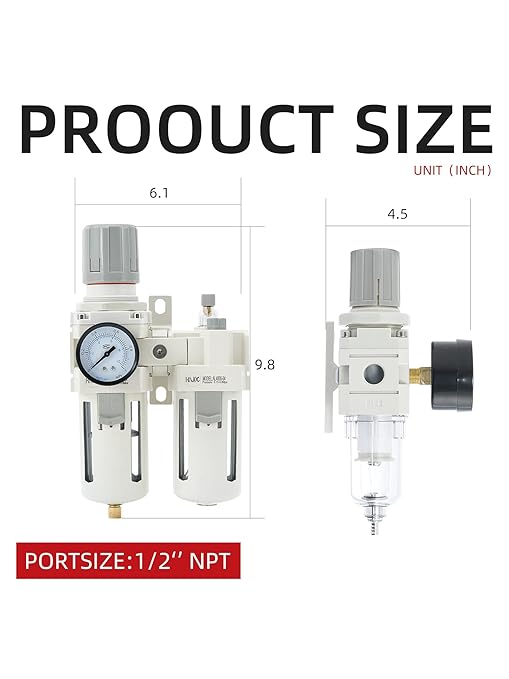 1/2" PT Compressed Air Filter Regulator Lubricator Combo Water/Oil Trap Separator Air Filter Pressure Regulator Manual Drainage AC4010-04 (1/2" NPT, Manual Drainage)