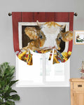 Tie Up Curtains for Windows, Cows Sunflowers Adjustable Balloon Nature Linen Textured Kitchen Curtain, Spring Floral Bees Farmhouse Barn Thermal Insulated Curtains for Window, 42" x 54"