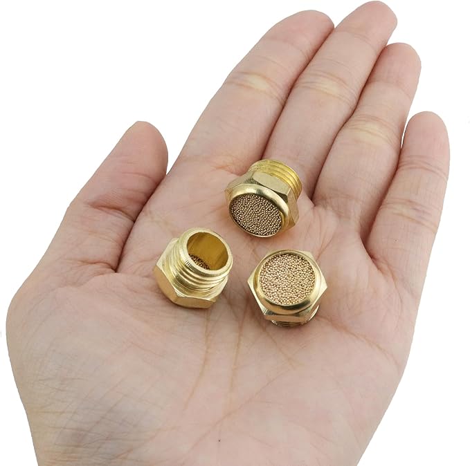 Wealrit 10 PCS Pneumatic Exhaust Mufflers, 1/4" Male Thread Hex Copper Air Muffler Silencer, 0.5" Length Industrial Muffler Filter Air Line Fitting for Compressed Air Systems, Valves, Cylinders