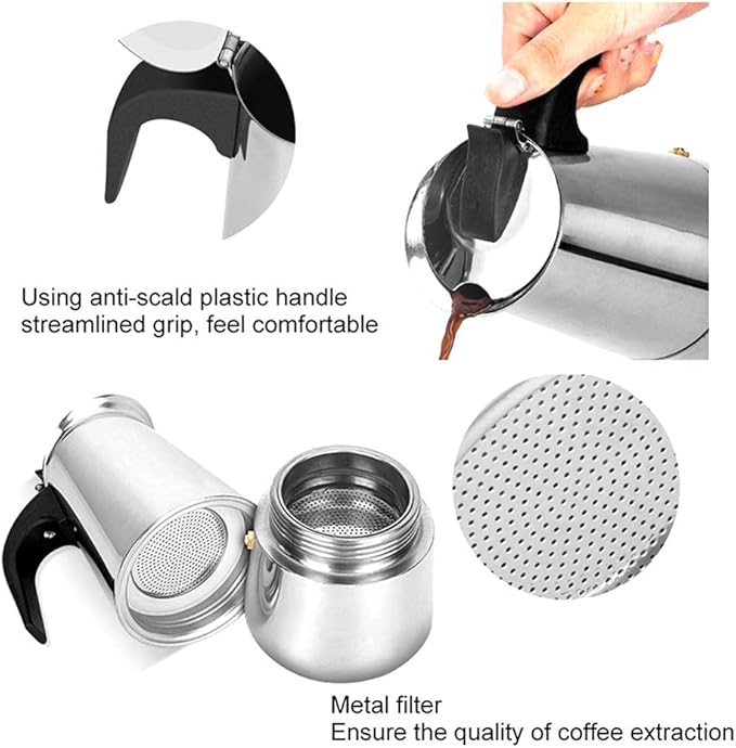 ZJchao Eagle Beak Design Moka Pot Portable Stainless Steel Coffee Maker Pot Pressure Extraction for Rich Flavor Suitable for All Stoves (01)