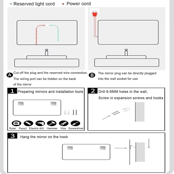 Bathroom Mirror with LED Lights，LED Bathroom Mirror，Smart Lighted Bathroom Mirror for Wall，Energy-Saving LED Smart Mirrors，with Demister Pad，Three-Color Light(H75*W100cm/H29.5*W39.4IN)