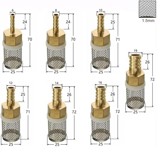 Pro-Grade Sprayer Filter Kit - 6/10/13/19mm Brass & SS Mesh for Car Detailing & Greenhouse Irrigation(16mm)