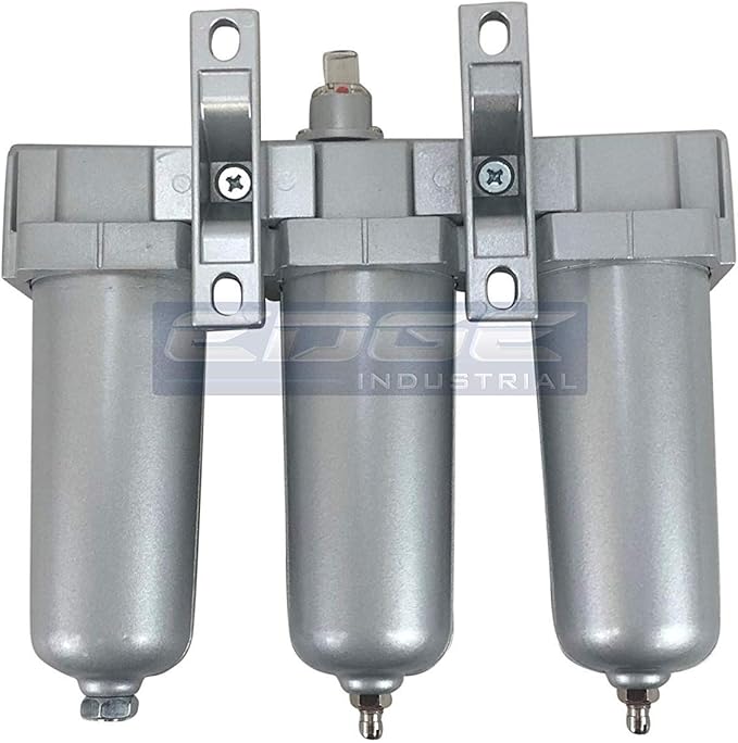 3 STAGE, INDUSTRIAL GRADE IN-LINE COALESCING FILTER & DESICCANT AIR DRYER COMBINATION WITH METAL BOWLS FOR SPRAY GUN EQUIPMENT PAINT BOOTH COMPRESSOR, PLASMA CUTTER (1/2" MANUAL DRAIN)