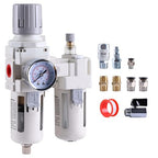 3/8 Inch NPT Compressed Air Filter Regulator Lubricator Combo, Water Oil Trap Separator, Semi-Auto Drain, Air Pressure Regulator AC3010-3, 0-150 PSI Gauge
