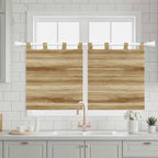 Light Brown Wood Grain Kitchen Curtains 36 Inch Length, Small Window Curtains Tab Top, Western Farmhouse Barn Door Light Filtering Short Window Treatments Tier Drapes 27.5"x36" 2 Panel