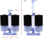 Multi Layer Filter Media Biochemical Dual Sponges Filters with Extendable Telescopic Air Flow Outlet Air Pump Driven for Betta Fry Aquarium Fish Tank Up to 50 Gallon (2 PCS, Black Sponge)