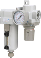 PneumaticPlus SAU420-N04G-MEP Compressed Air Filter Regulator Combo 1/2" NPT - Metal Bowl, Manual Drain, Bracket, Gauge