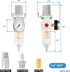 1/4" NPT Air Drying System, 5 Micron Air Line Filter with 150 PSI Gauge and Valve Shut Off Switch for Plasma Cutter and Paint Spray, Manual Drain