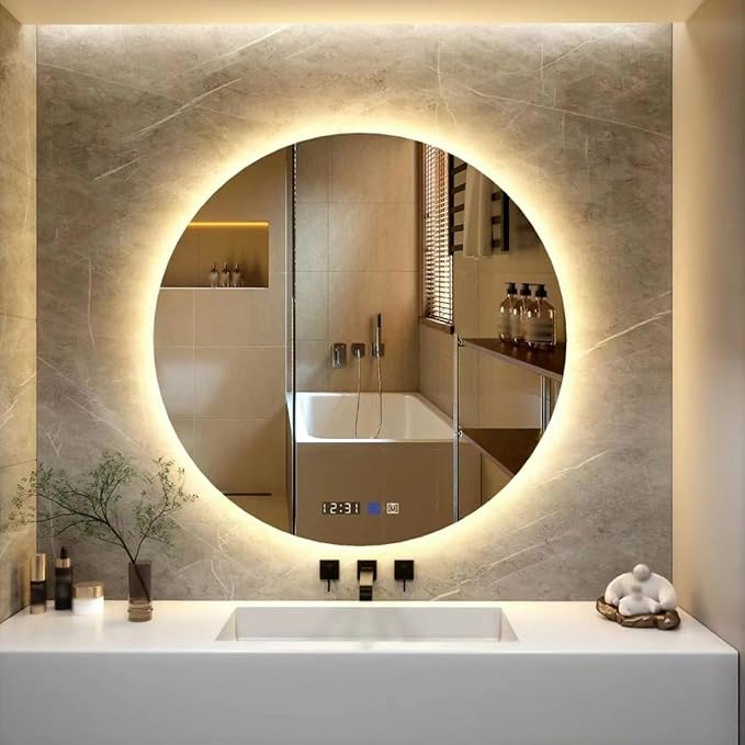 LTSRLL Frameless Illuminated LED Bathroom Wall Mirror with Touch, Demister Pad and Dimmable Lights & 3 Colors for Makeup Shaving and Bath Vanity IP44(Backlight,50cm/19.7in)