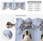 Blue Easter Tie Up Valance Curtains for Windows, Kitchen Curtains Window Shades, Spring Cartoon Bunny Colorful Eggs Wood Grain Light Filtering Roman Curtain Valances for Bedroom/Bathroom/Cafe 42"x12"