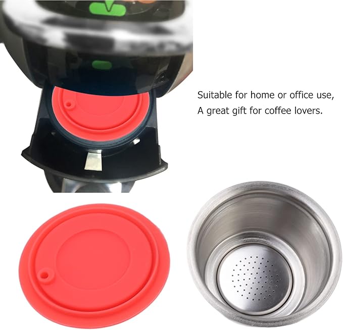 Reusable Coffee Capsule, Stainless Steel Coffee Filter Cup Set, Coffee Capsule Cup with Pressed Powder Cover for Coffee Maker (Red)