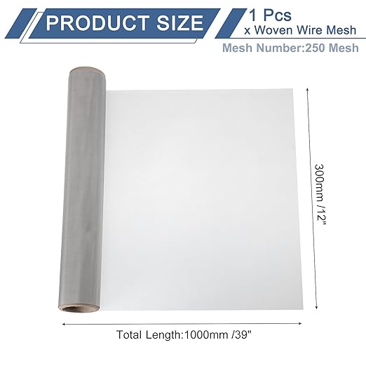 uxcell 250 Mesh 39" x 12" Woven Wire Mesh, 304 Stainless Steel Air Vent Filter Screen, Window Screen Mesh for DIY Projects Vents Cover Filtration Animals Fence