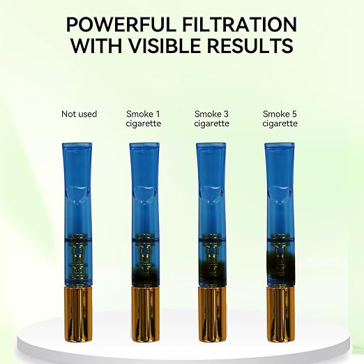 Cigarette Filter with Five Times Gold Coating, Pack of 10, Reusable, Clean Tar Tobacco Filter with Multiple Filtering for Standard Size Cigarettes, Diameter 8 mm, Slim Cigarettes Diameter 6 mm and
