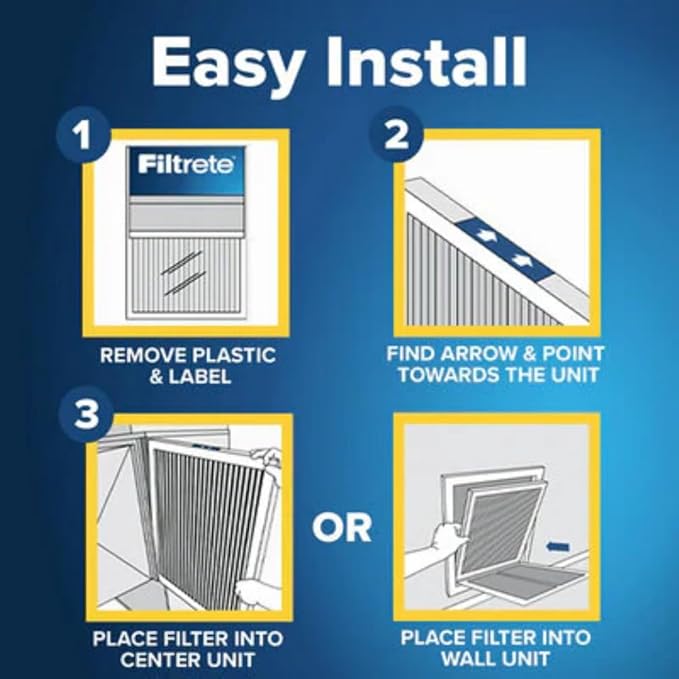 Filtrete 9.5x9.5x1 AC Furnace Air Filter, MERV 8, MPR 700, Tough on Pollen, Easy on Airflow, 3-Month Pleated 1-Inch Electrostatic Air Cleaning Filter, 4-Pack (Actual Size 9.187 x 9.187 x 0.81 in)